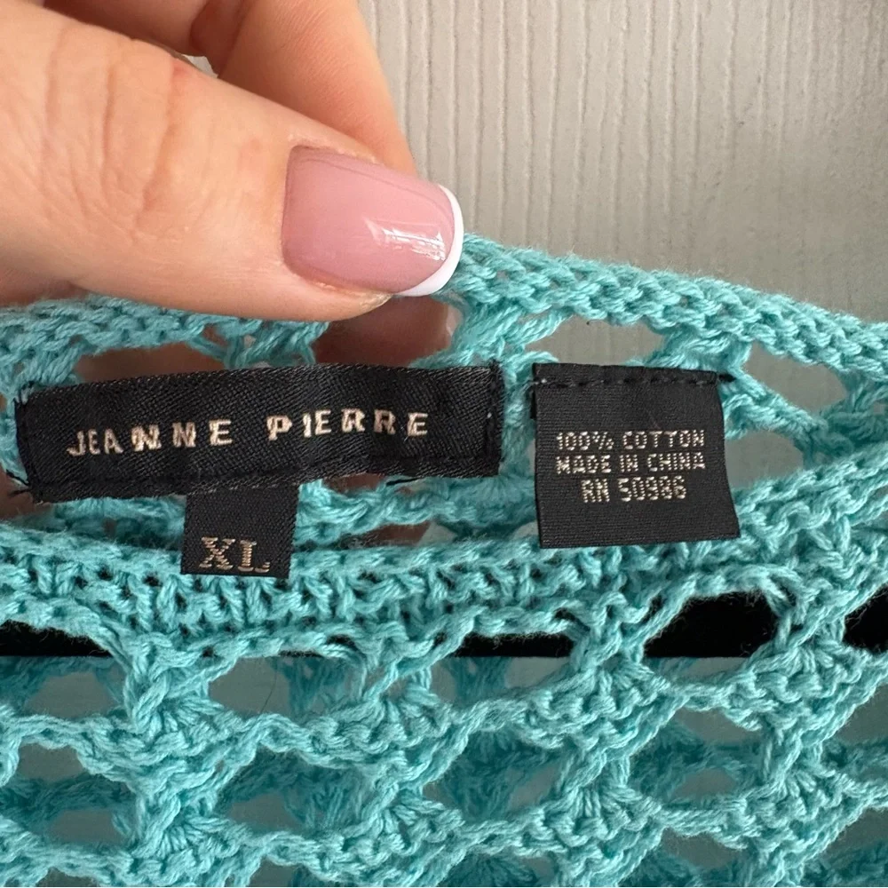 Jeanne Pierre Turquoise Blue Crochet Cover Up Tunic‎ Top XL Boho Coastal Granny - Picture 4 of 7